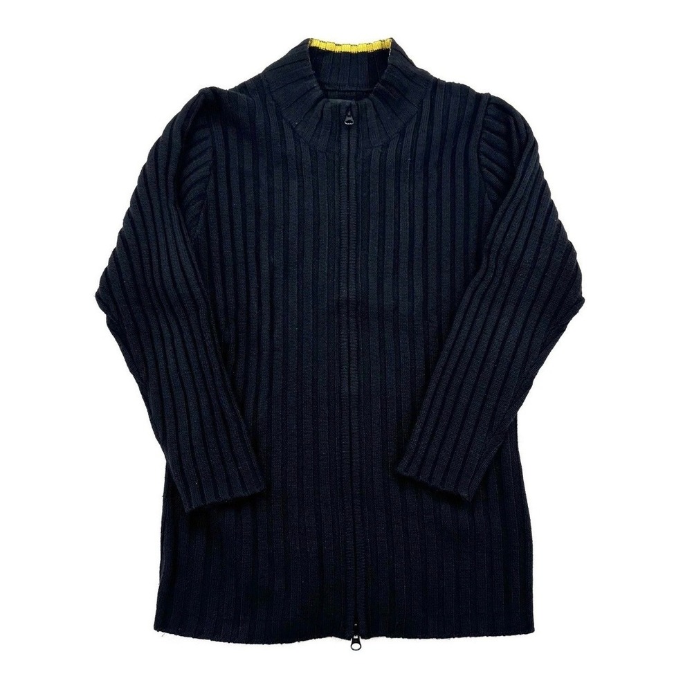 VTG Esprit Full Zip Cardigan Men Large Black Excellent Ribbed Mock Neck Sweater